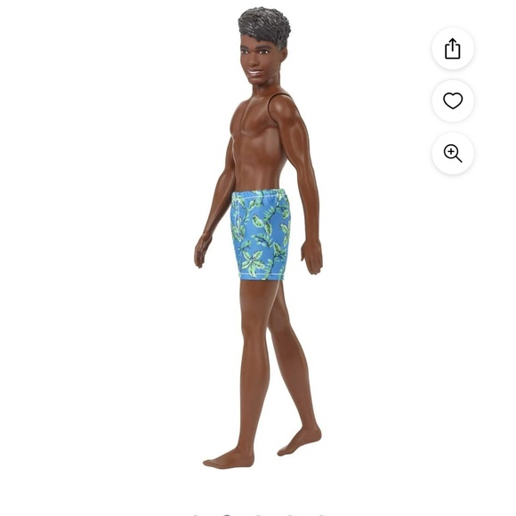 BARBIE KEN BEACH DOLL WITH DARK HAIR AND COLORFUL TROPICAL SWIM TRUNKS NWT - Picture 6 of 7
